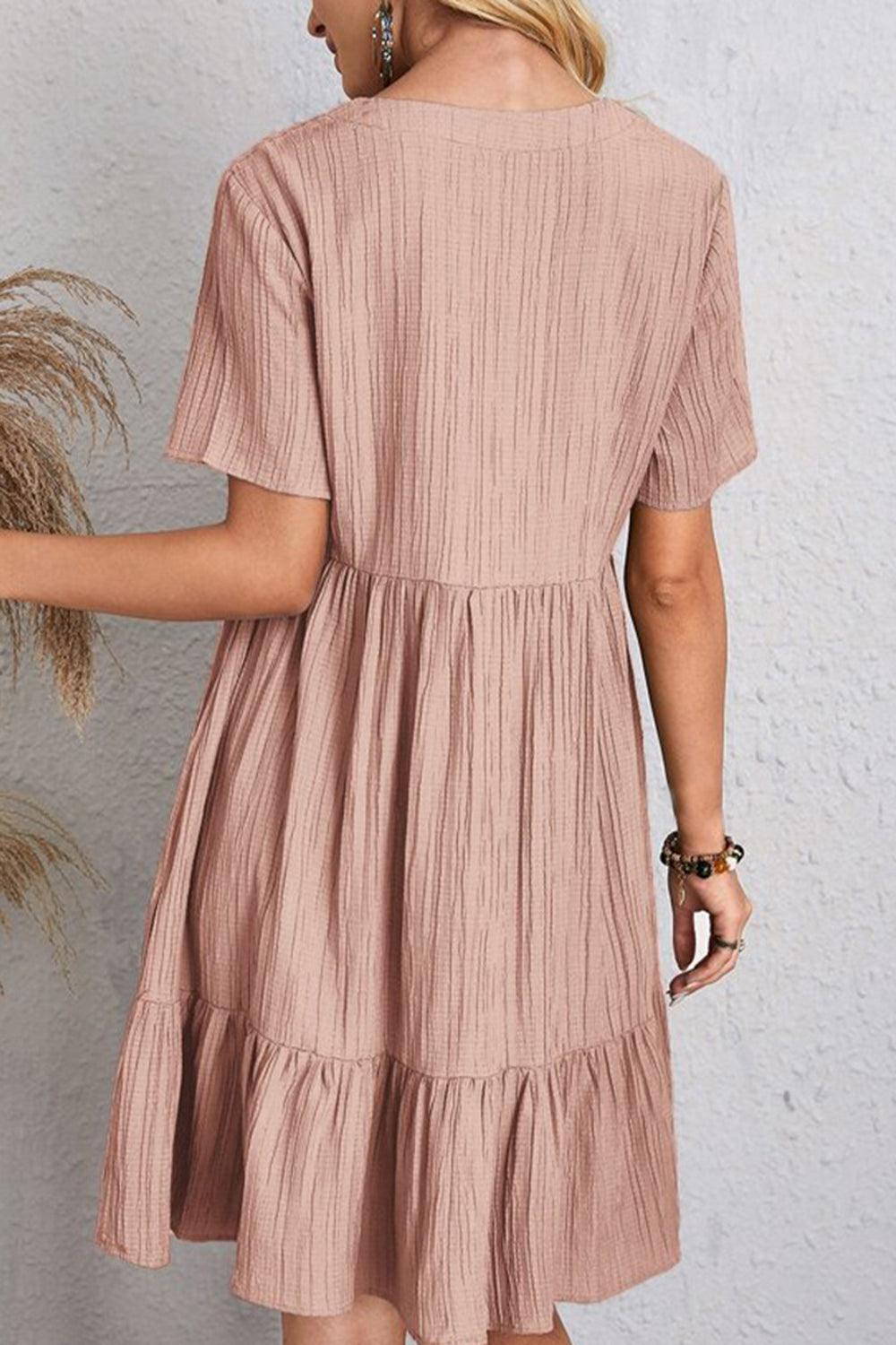Full Size Ruched V-Neck Short Sleeve Dress Carauana Store