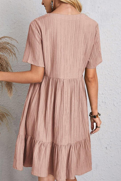 Full Size Ruched V-Neck Short Sleeve Dress Carauana Store