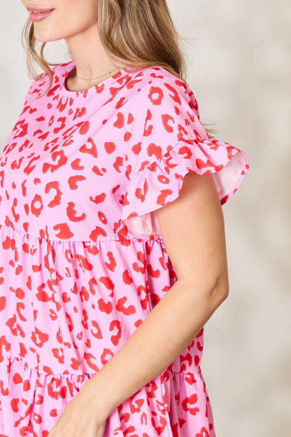 Double Take Short Flounce Sleeve Tiered Dress Carauana Store