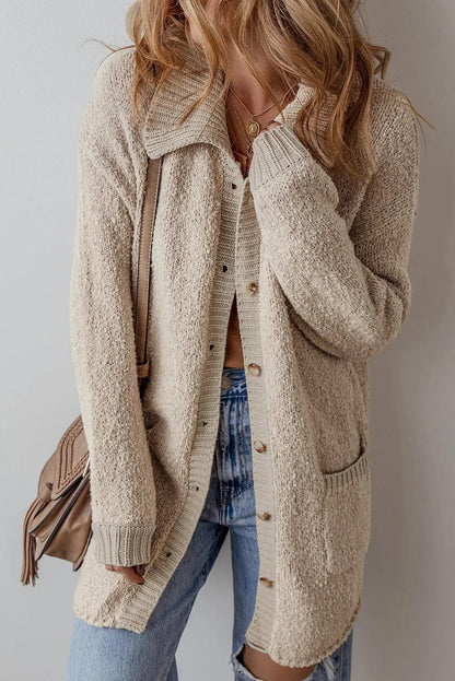 Pocketed Button Up Long Sleeve Cardigan Carauana Store