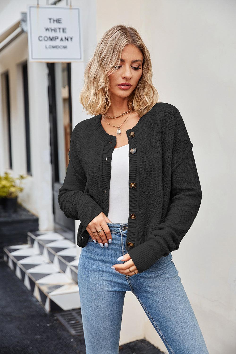 Button Down Exposed Seam Cardigan Carauana Store