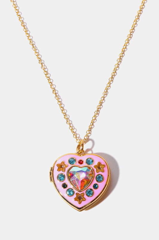 Rhinestone Decor Heart Box Pendant Necklace Carauana Store