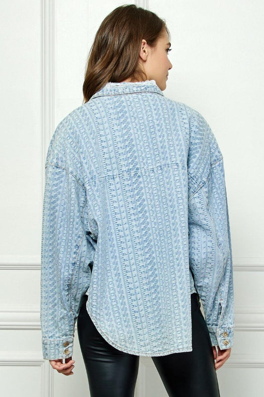 Veveret Button Up Dropped Shoulder Denim Top Carauana Store