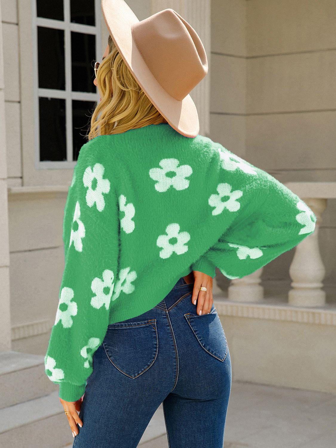 Angel Wings Flower Open Front Long Sleeve Cardigan Carauana Store