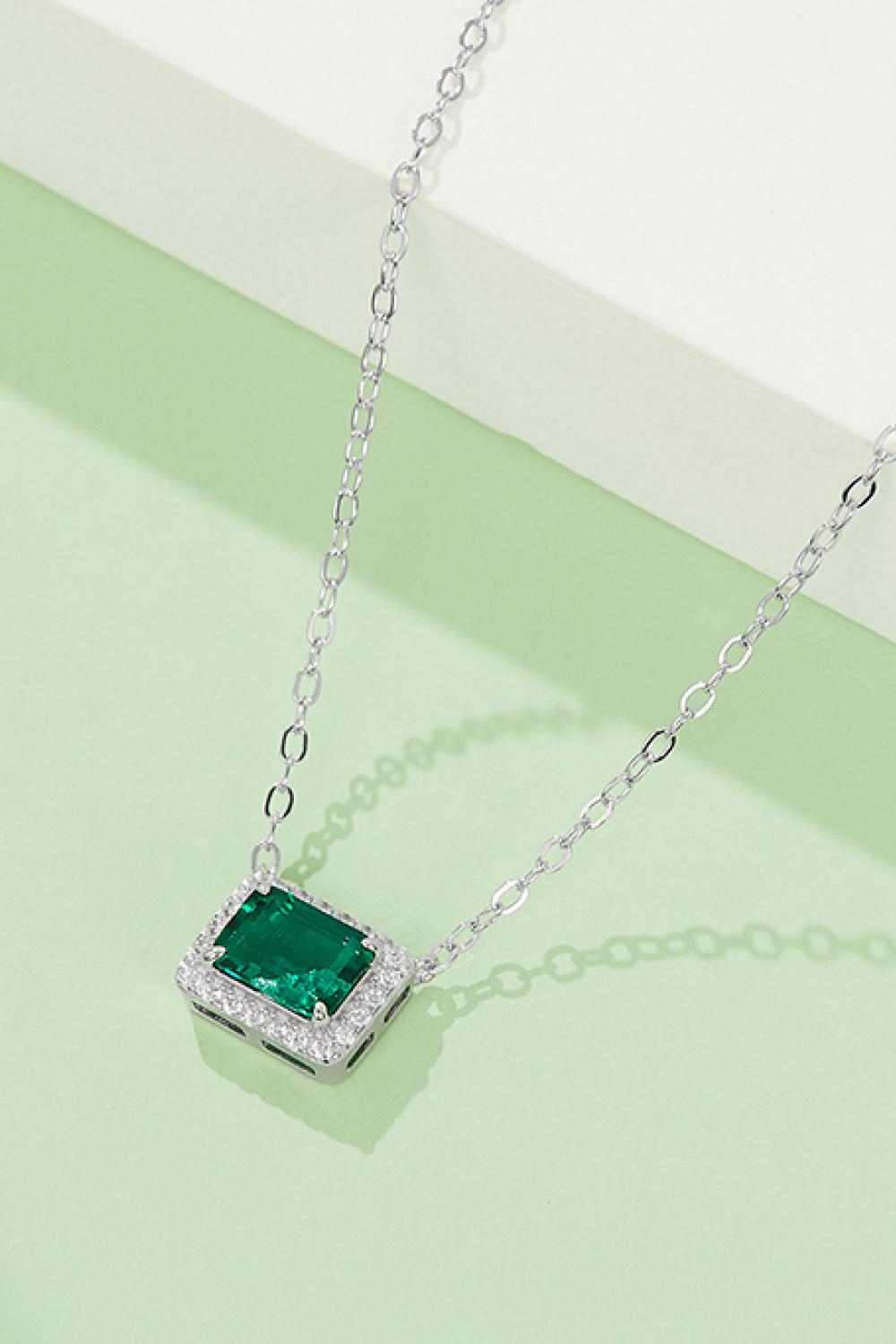 Lab-Grown Emerald Rectangle Pendant Necklace Carauana Store