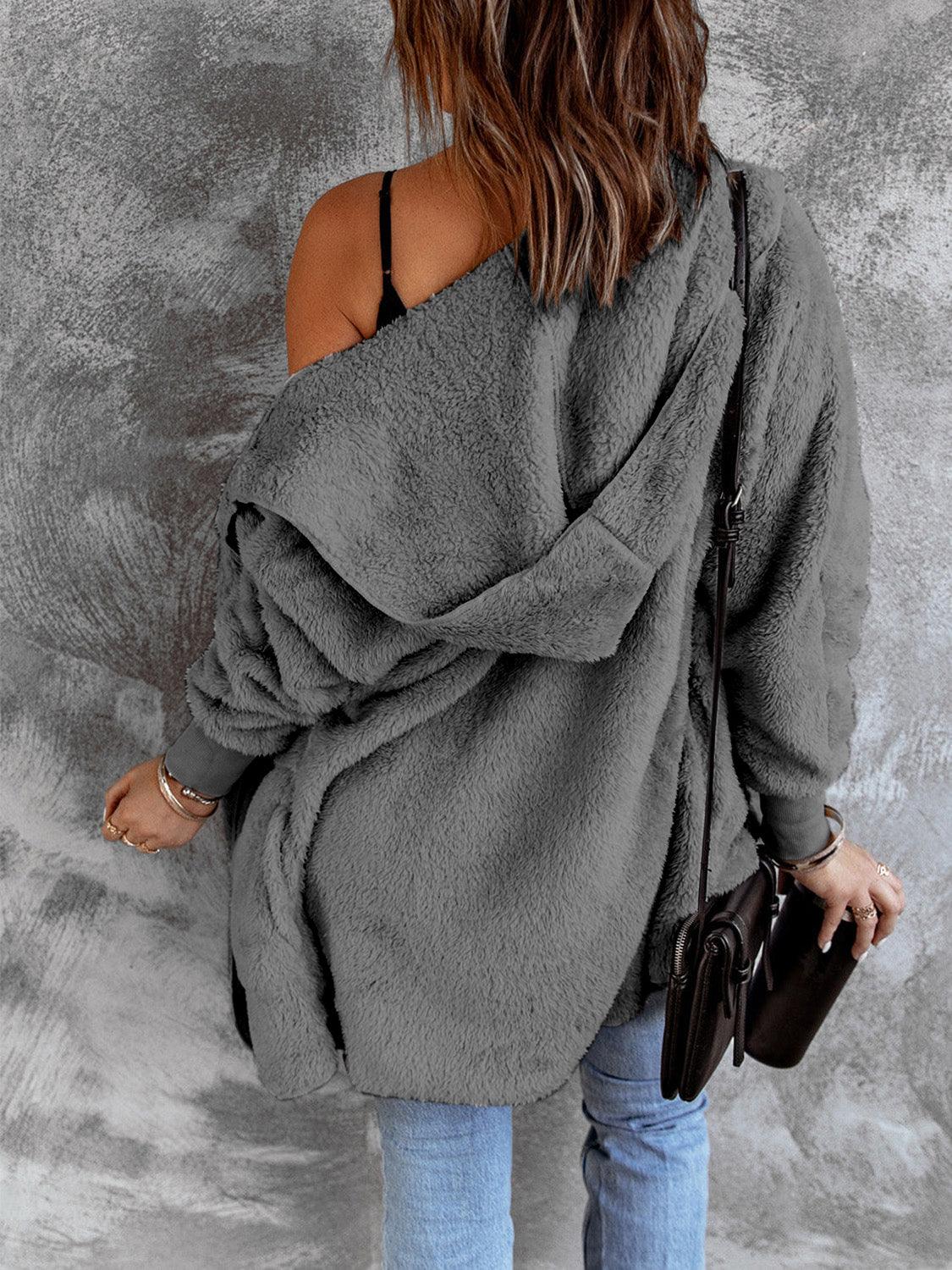 Open Front Hooded Faux Fur Outwear with Pockets Carauana Store