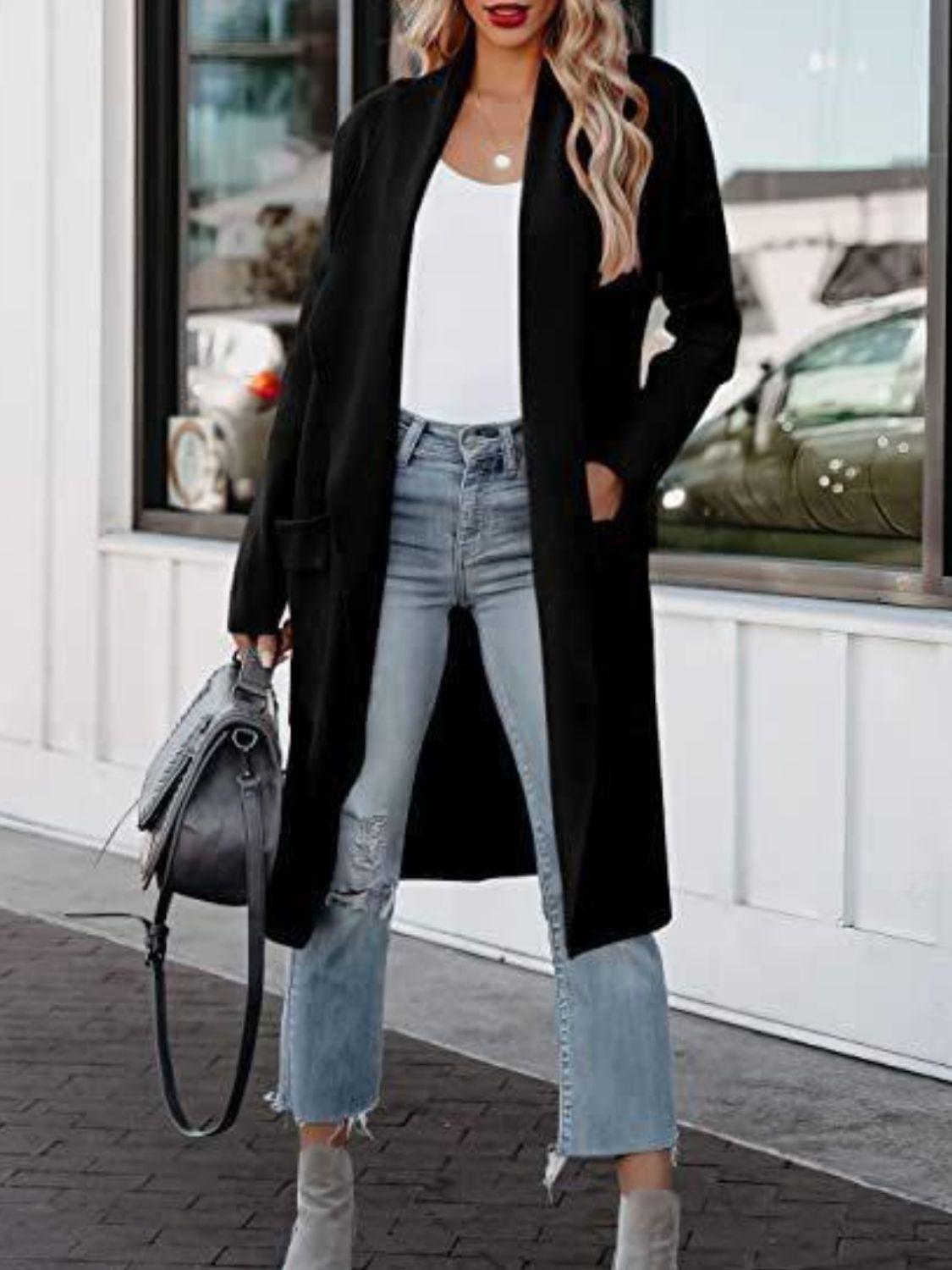 Open Front Dropped Shoulder Outerwear Carauana Store