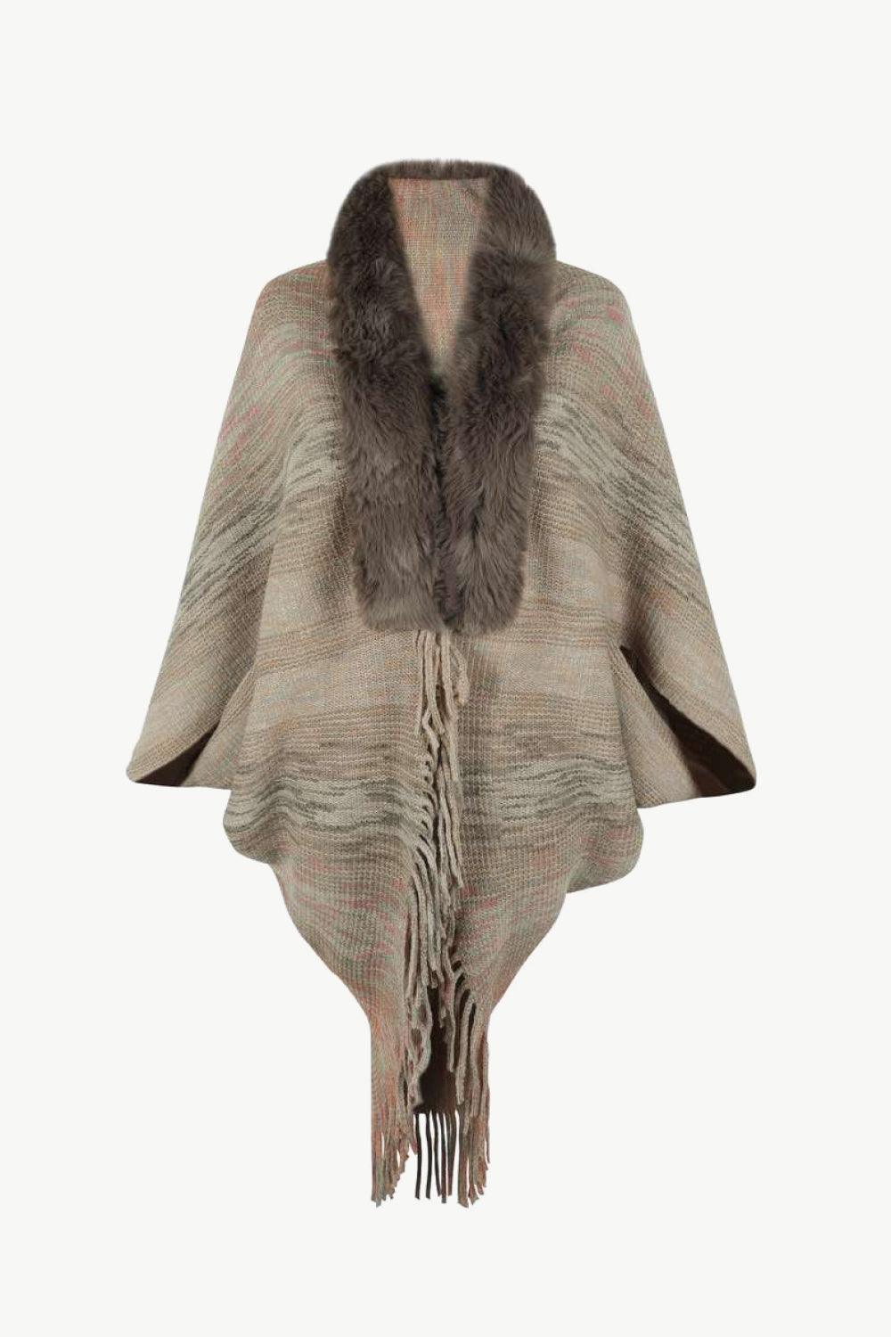 Open Front Fringe Hem Poncho Carauana Store