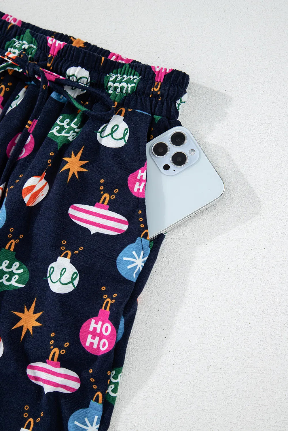 Christmas Lights Print Collared Neck Top and Pants Set Carauana Store
