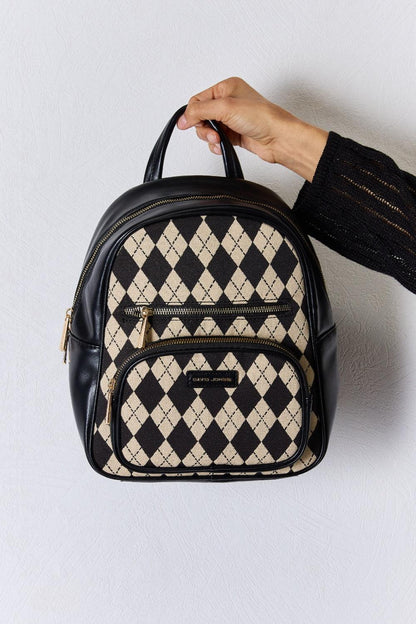 David Jones Argyle Pattern PU Leather Backpack Carauana Store