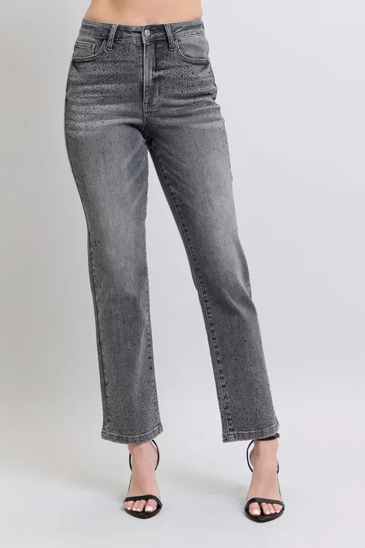 Judy Blue Full Size High Waist Rhinestone Straight Jeans Plus Size Carauana Store