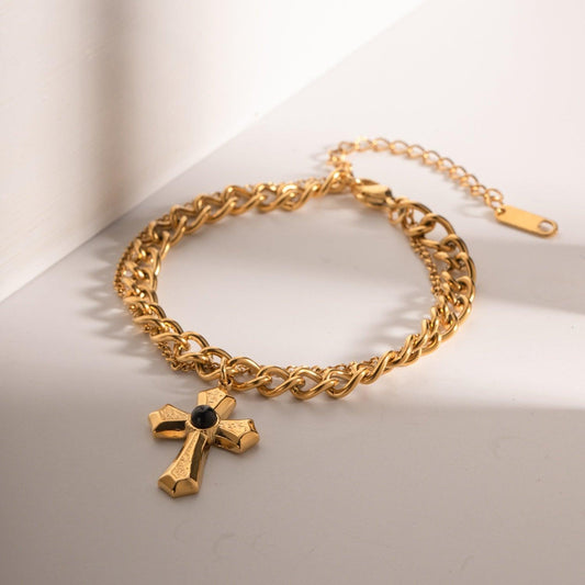 Stainless Steel Imitation Gemstone Cross Shape Pendant Bracelet Carauana Store