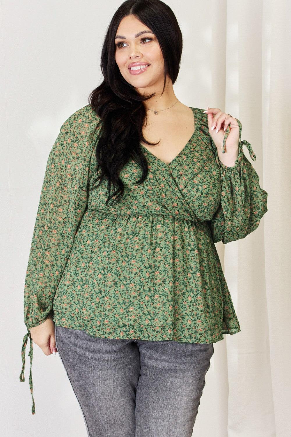HEYSON Full Size Floral Surplice Peplum Blouse Carauana Store