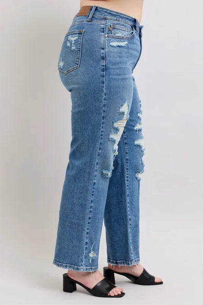 Judy Blue Full Size High Waist Heavy Destroy Straight Jeans Plus Size