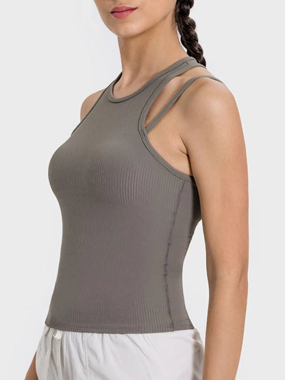 Millennia Cutout Round Neck Racerback Active Tank Carauana Store