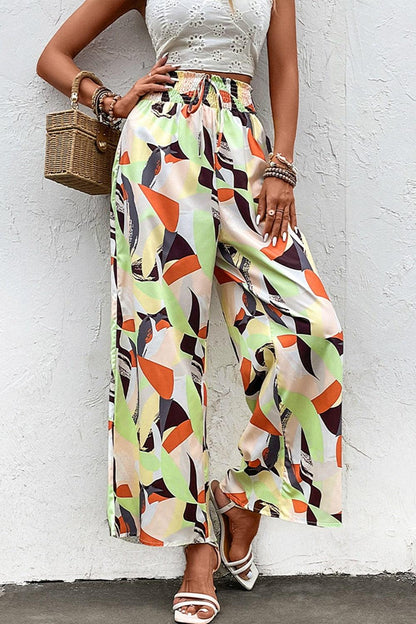 Printed Smocked Waist Wide Leg Pants Carauana Store