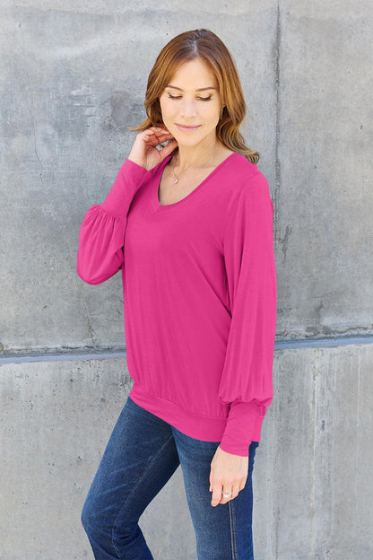 Basic Bae Full Size V-Neck Lantern Sleeve Blouse Carauana Store