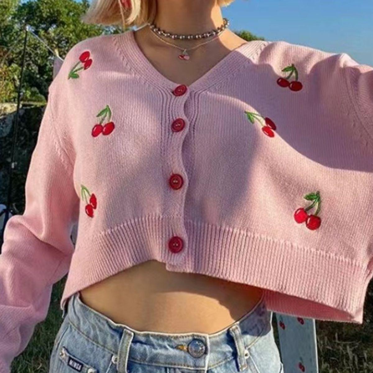 Cherry Button Down Cardigan Carauana Store