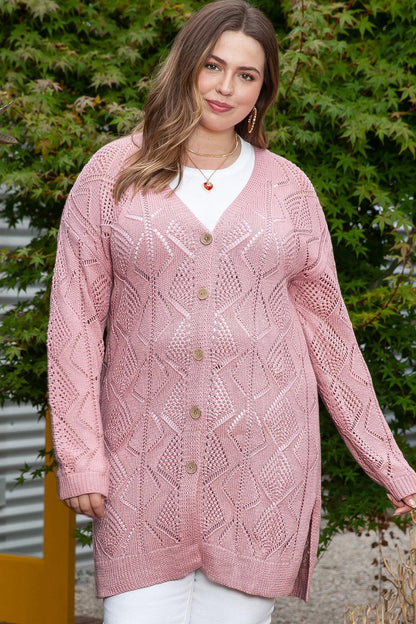 Plus Size Openwork V-Neck Long Sleeve Buttoned Cardigan Carauana Store