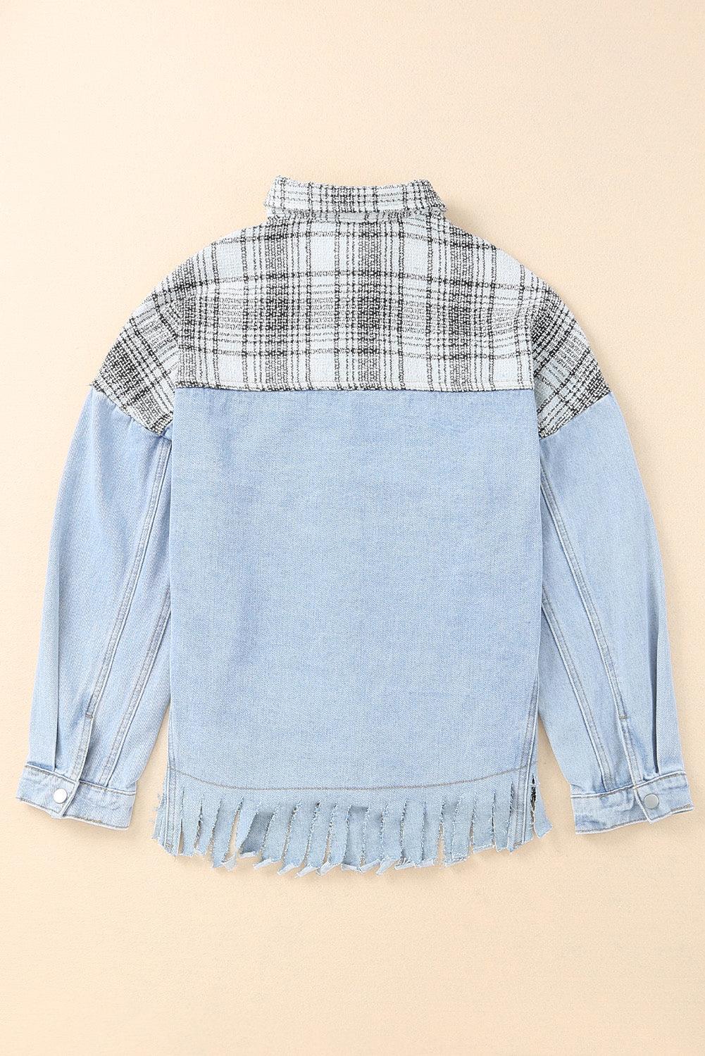 Plaid Pocketed Snap Down Denim Jacket Carauana Store