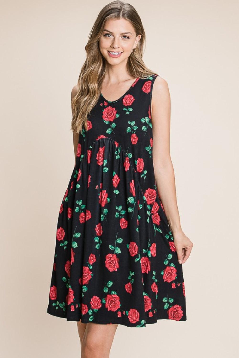 BOMBOM Floral Ruched Tank Dress Carauana Store