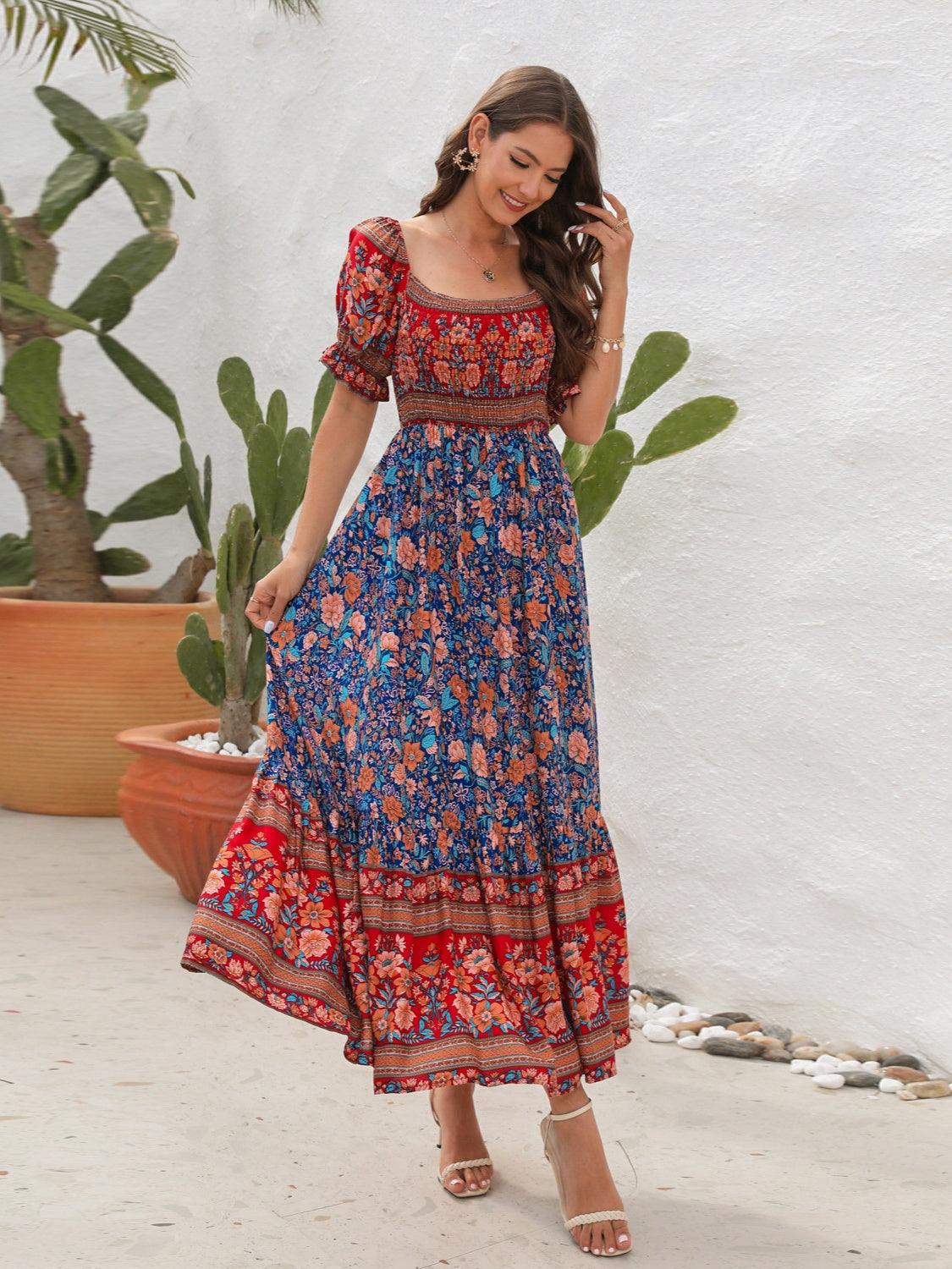 Floral Flounce Sleeve Midi Dress Carauana Store