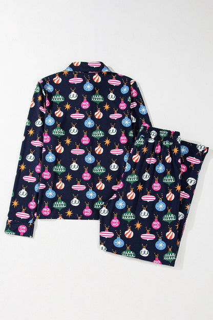 Christmas Lights Print Collared Neck Top and Pants Set Carauana Store