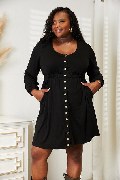Double Take Scoop Neck Empire Waist Long Sleeve Magic Dress Carauana Store