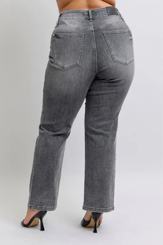 Judy Blue Full Size High Waist Rhinestone Straight Jeans Plus Size Carauana Store
