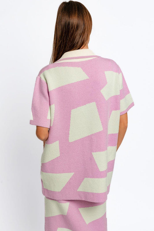 Le Lis Abstract Contrast Short Sleeve Collared Cardigan Carauana Store
