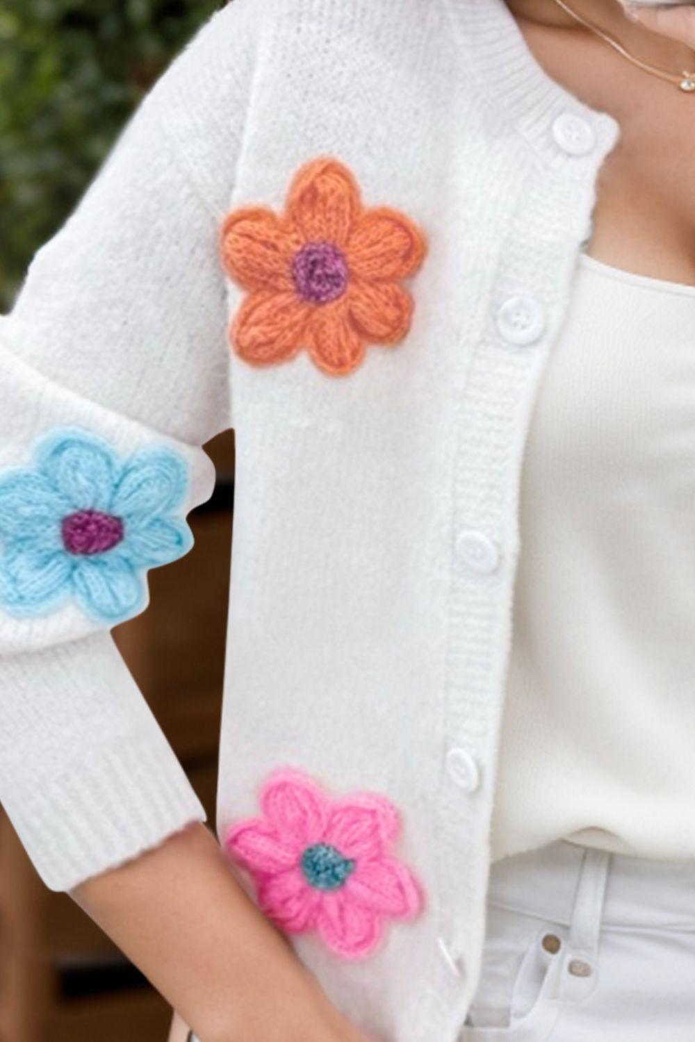 Flower Dropped Shoulder Long Sleeve Cardigan Carauana Store