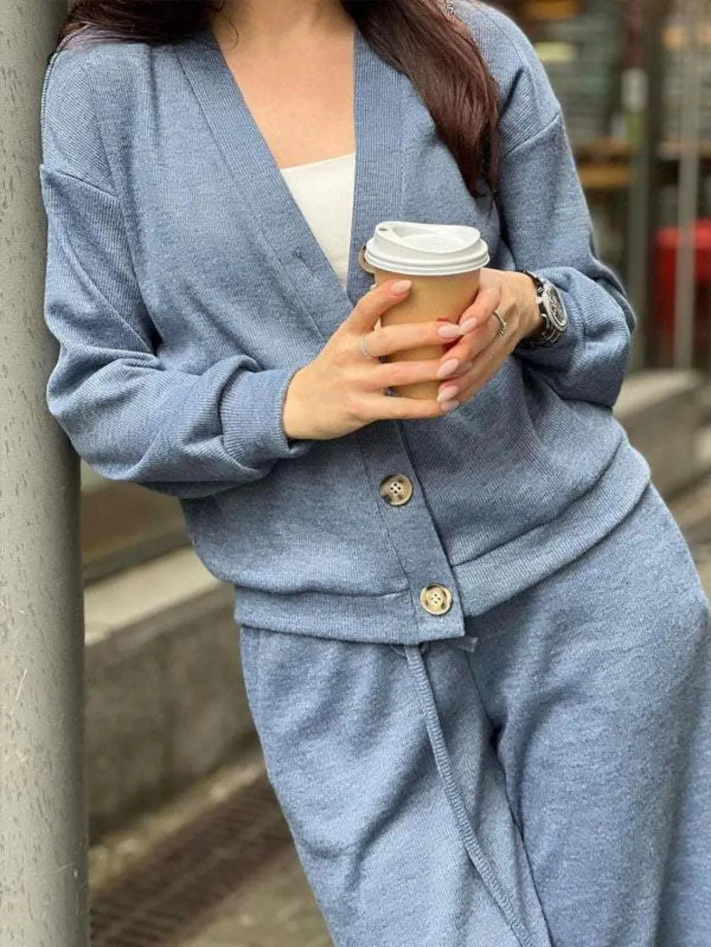 Full Size Button Up Long Sleeve Top and Pants Set Carauana Store