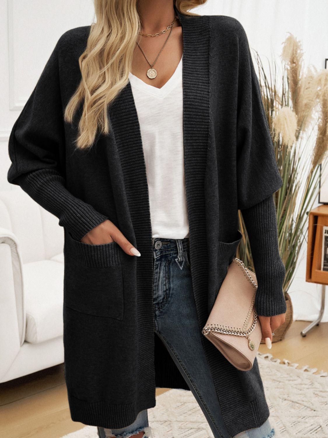 Devine Open Front Long Sleeve Cardigan Carauana Store