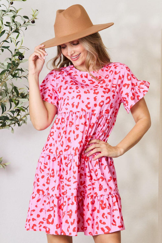 Double Take Short Flounce Sleeve Tiered Dress Carauana Store