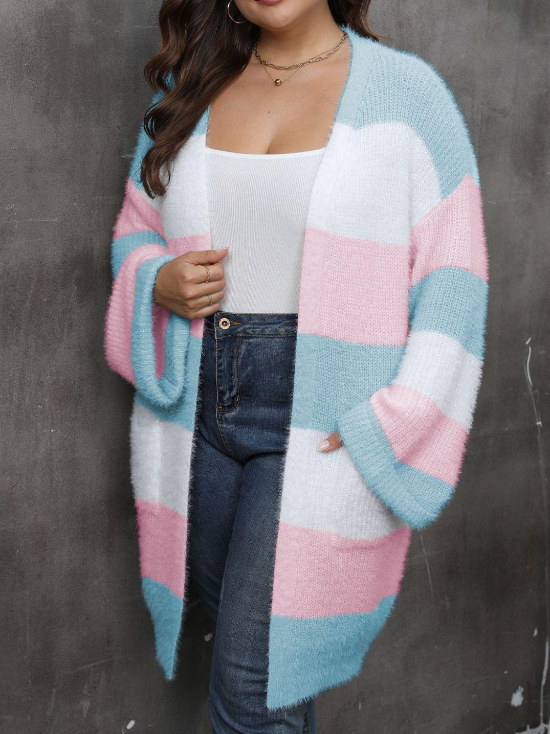 Plus Size Open Front Long Sleeve Cardigan Carauana Store