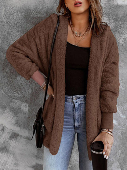 Open Front Hooded Faux Fur Outwear with Pockets Carauana Store