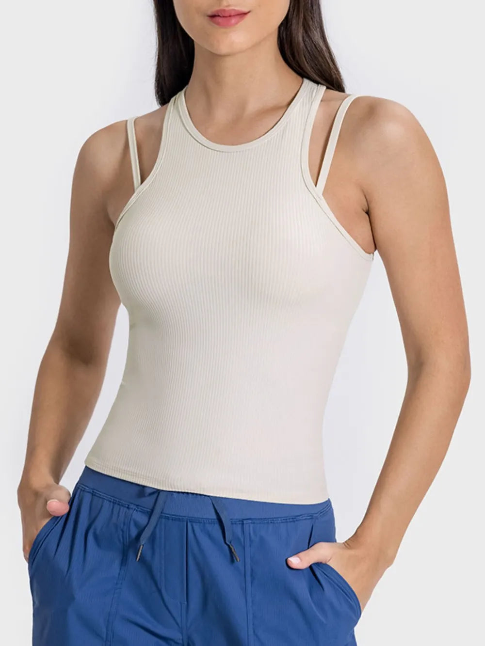 Millennia Cutout Round Neck Racerback Active Tank Carauana Store