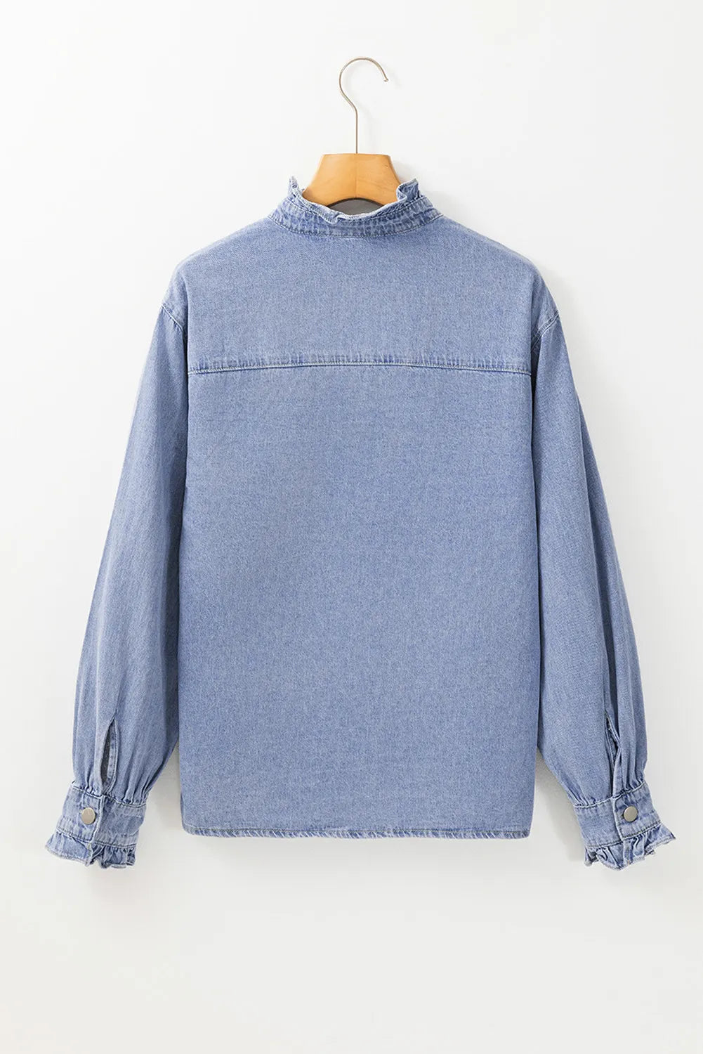 Frill Button Up Long Sleeve Denim Top Carauana Store