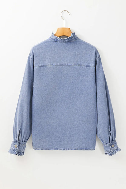Frill Button Up Long Sleeve Denim Top Carauana Store