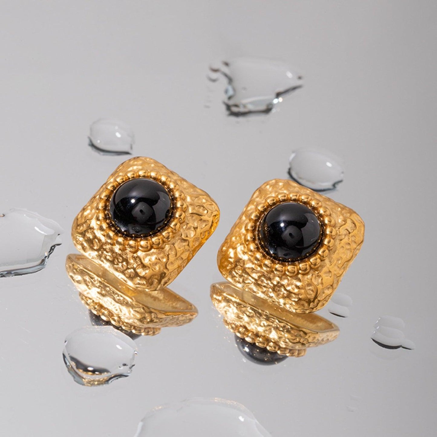 Square Stainless Steel Natural Black Onyx Earring Carauana Store
