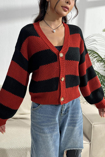 Striped Button Up Dropped Shoulder Cardigan Carauana Store