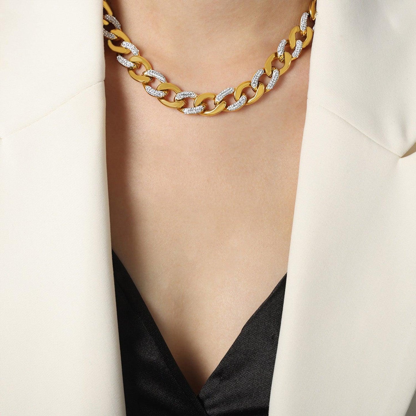 Zircon Titanium Steel Chunky Chain Necklace Carauana Store