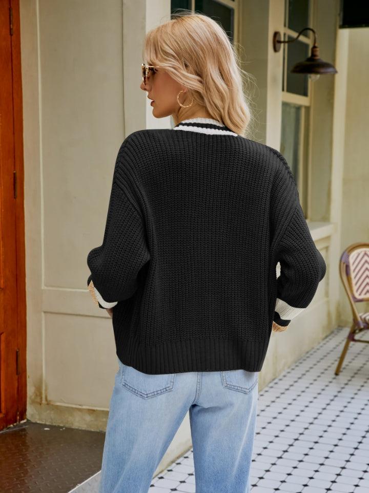 Contrast Button Up Dropped Shoulder Cardigan Carauana Store