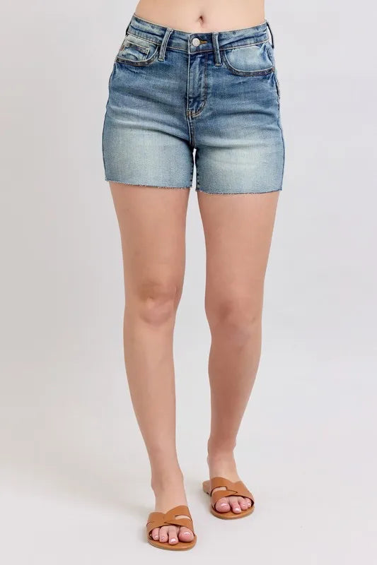 Judy Blue Full Size High Waist Star Seam Detail Denim Shorts Plus Size