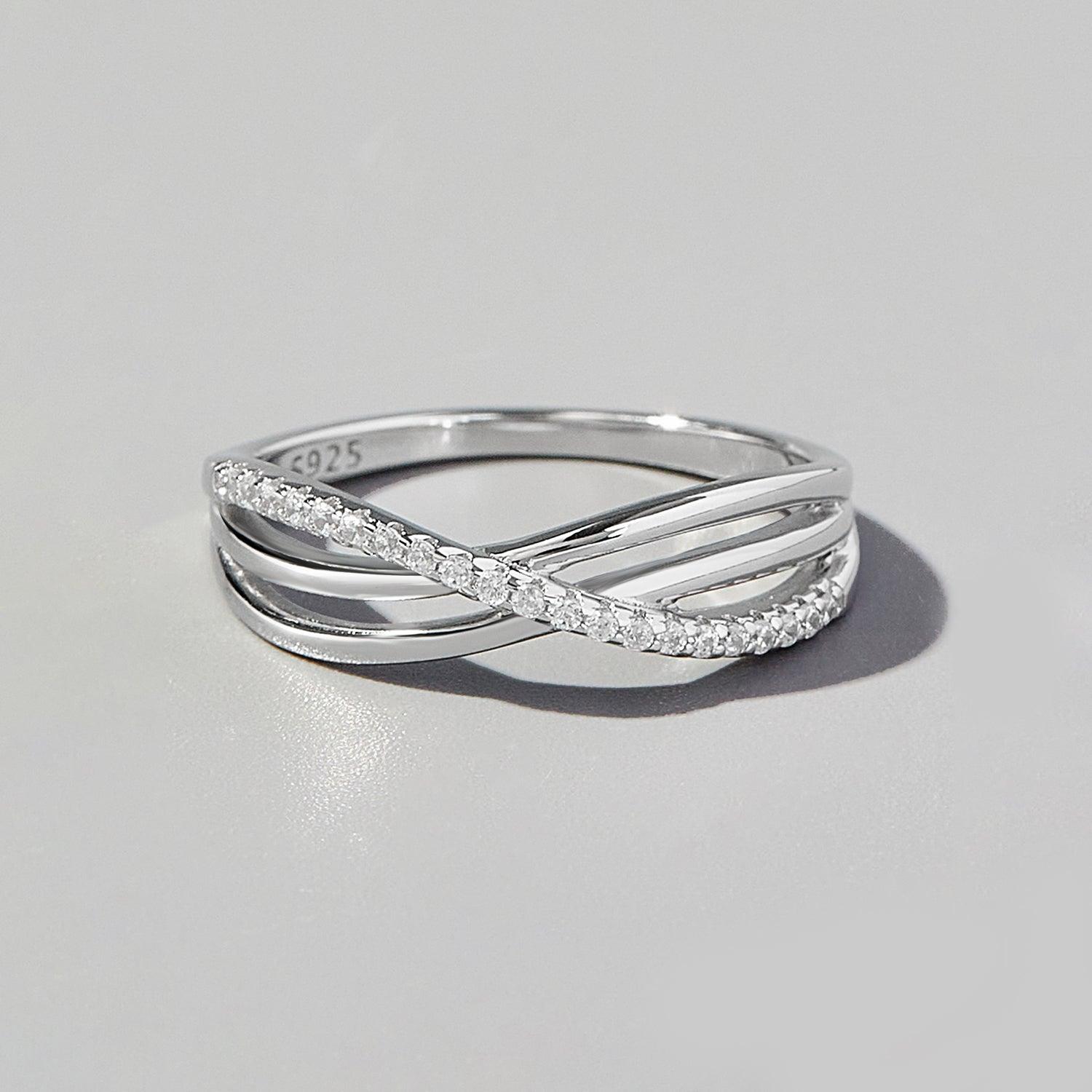 Crisscross Inlaid Zircon 925 Sterling Silver Ring Carauana Store