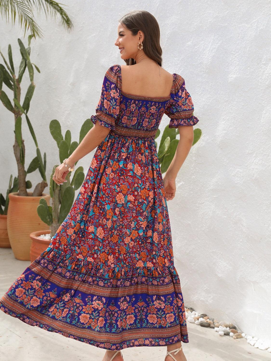 Floral Flounce Sleeve Midi Dress Carauana Store