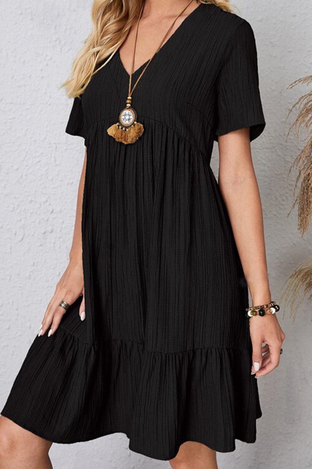 Full Size Ruched V-Neck Short Sleeve Dress Carauana Store