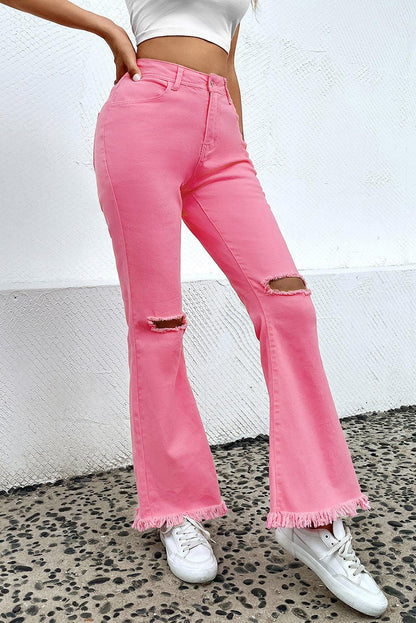 Distressed Raw Hem Bootcut Jeans Carauana Store