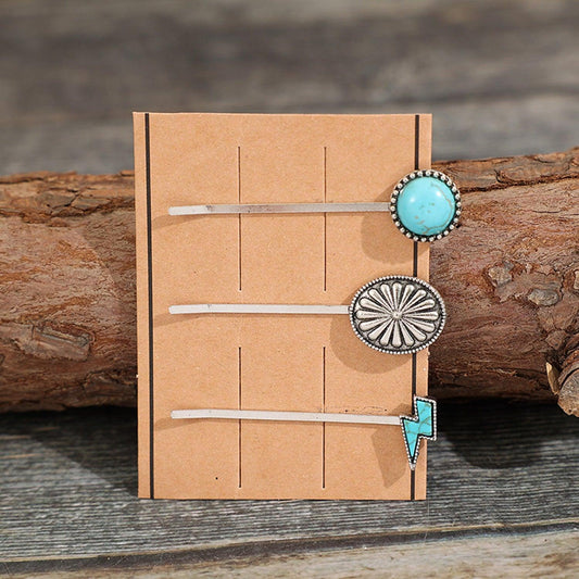 3 PCS/Set Artificial Turquoise Hair Pins Carauana Store