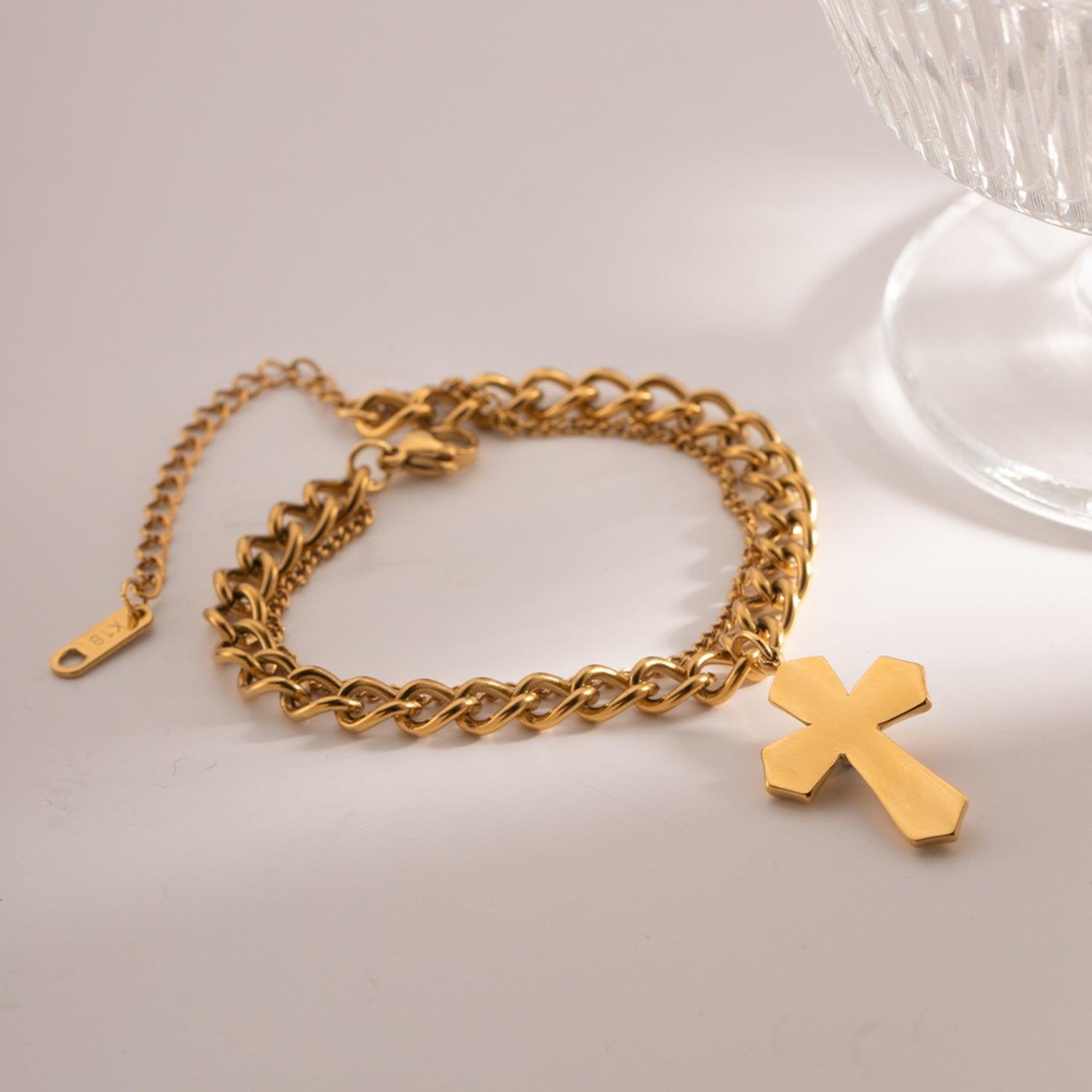 Stainless Steel Imitation Gemstone Cross Shape Pendant Bracelet Carauana Store